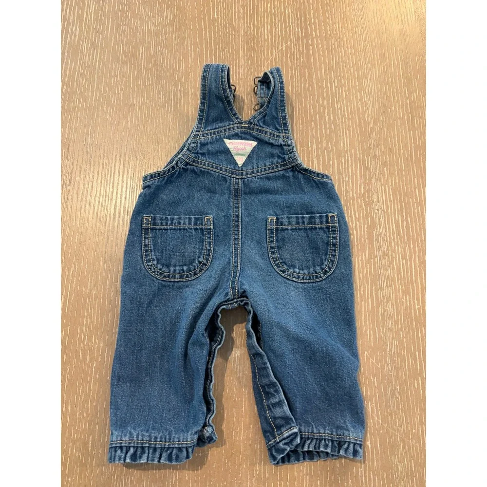 OshKosh B'gosh Baby Girls 3 Months Denim Overalls Rainbow Heart Ruffle Hem